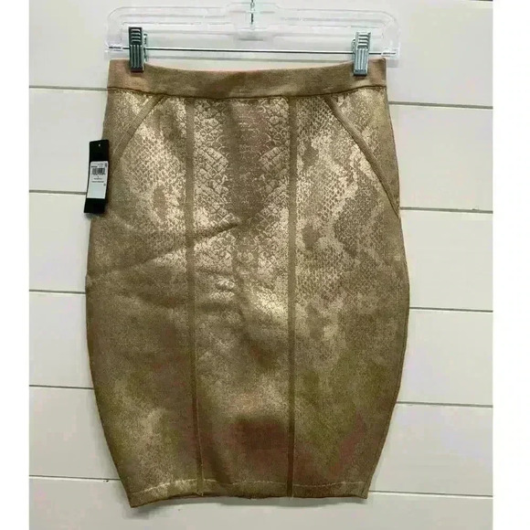 GUESS-Womens Metallic Snake Print Pencil Skirt Zip Up Beige Size Large NWT - Picture 3 of 16